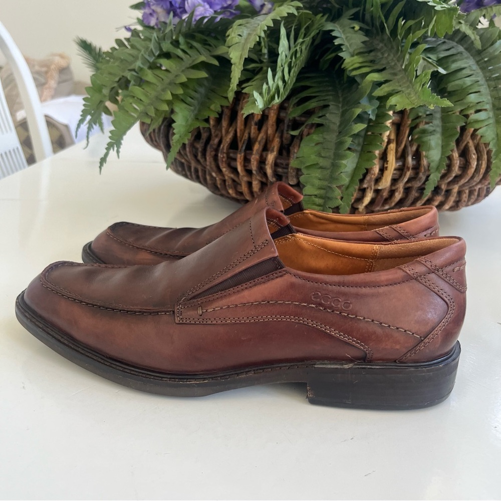 Ecco Shockpoint Brown Leather Apron Loafer Rubber Sole Mens Sz 11 EU 45 - Picture 3 of 16